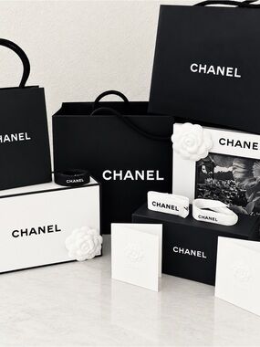 CHANEL Black and White Logo Tote & Gift Boxes Set